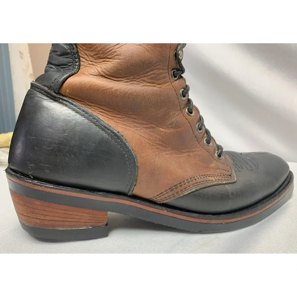 Mens Chippewa ? Two Tone Leather Brown Black Packer Work Boots Union Made 9 B